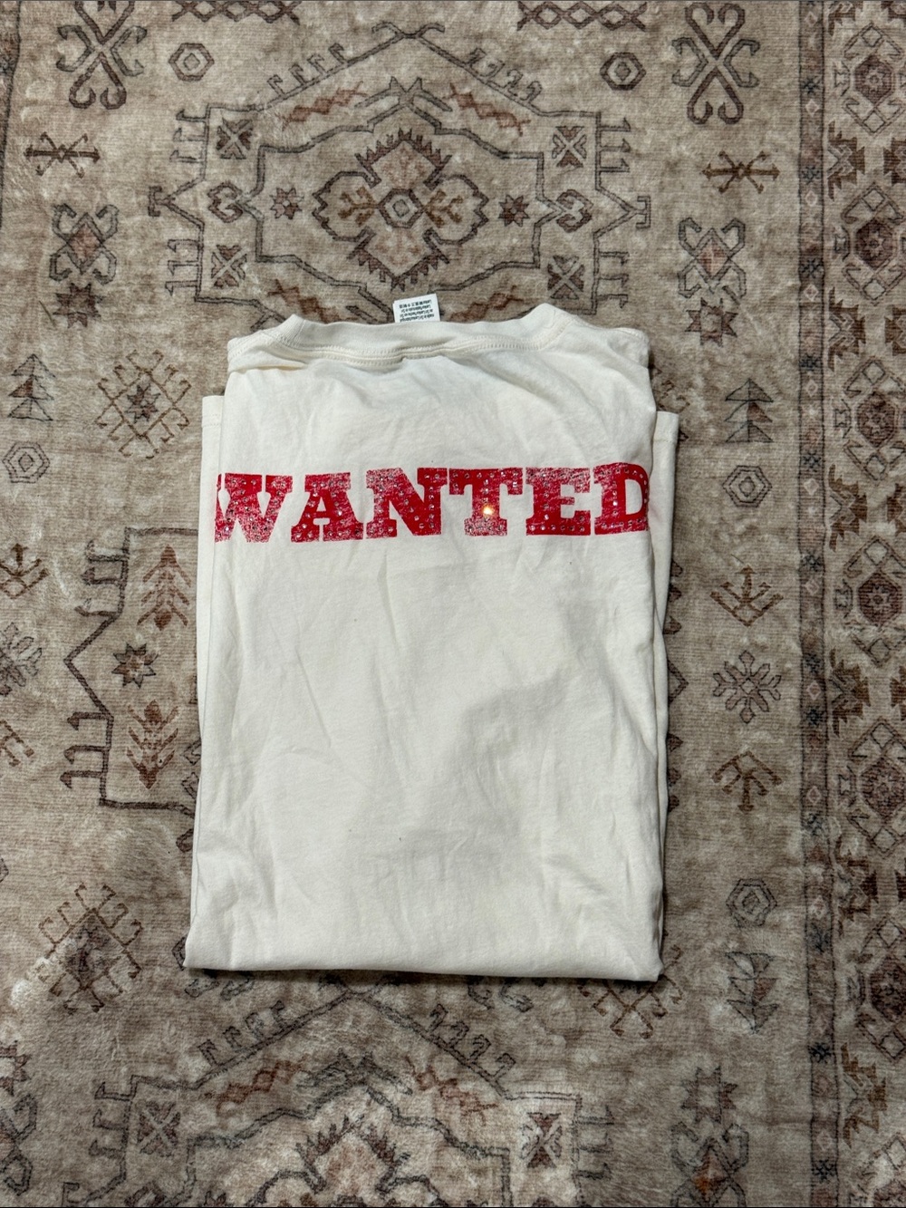 PINK Victoria's Secret Cream Short Sleeve Tee with Red WANTED Graphic